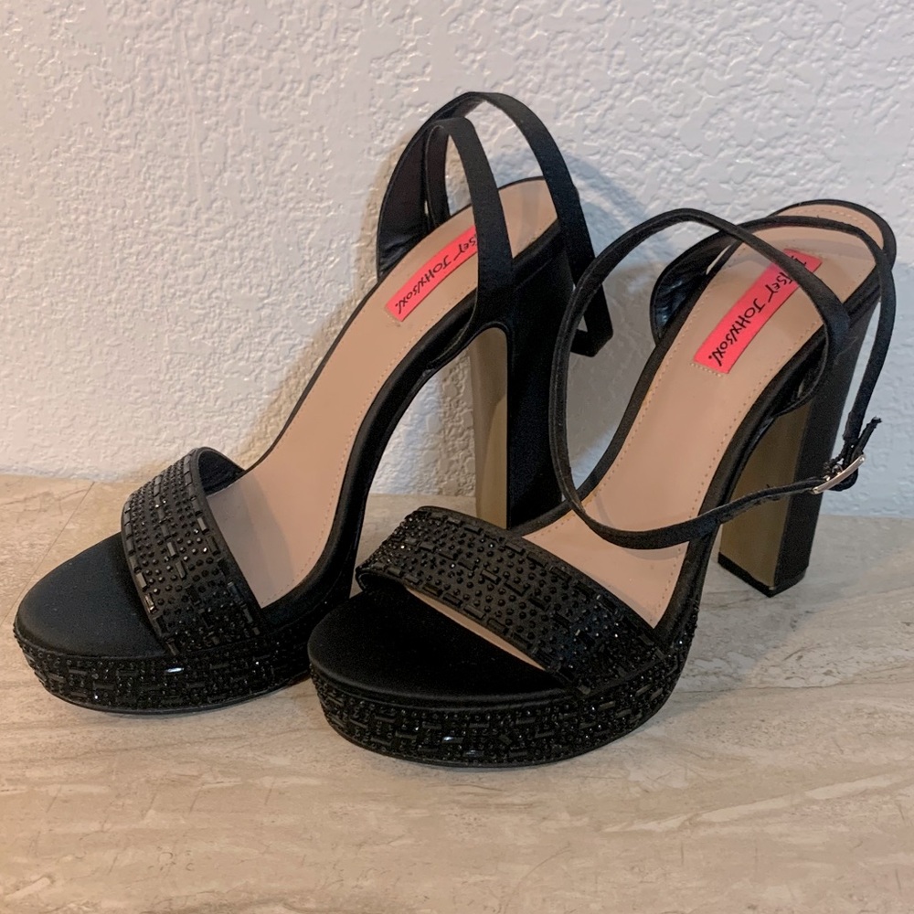 Betsey Johnson Embellished Satin Platform Heels